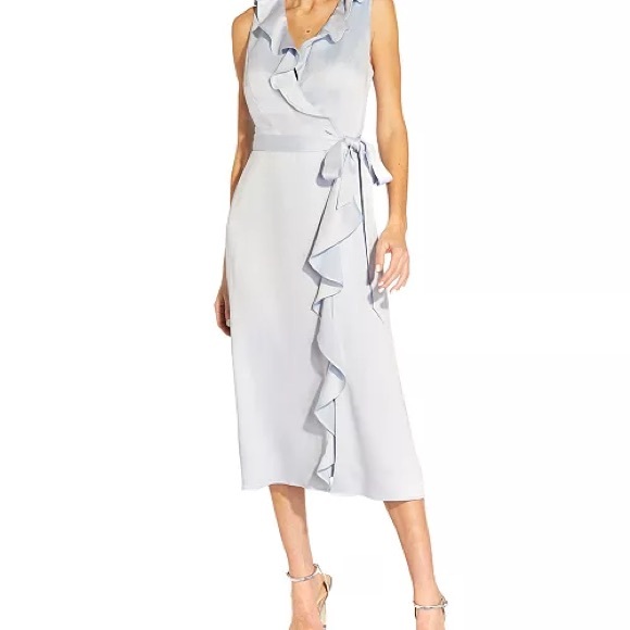 Adrianna Papell Dresses & Skirts - Adrianna Papell Pale Blue Ruffle Wrap Midi Dress NO BELT 16